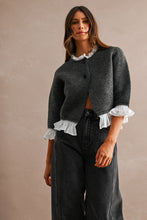 Load image into Gallery viewer, NEWEST ARRIVAL Charcoal Poplin Contrast Knit Cardigan
