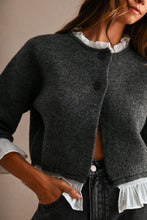 Load image into Gallery viewer, NEWEST ARRIVAL Charcoal Poplin Contrast Knit Cardigan
