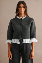 Load image into Gallery viewer, NEWEST ARRIVAL Charcoal Poplin Contrast Knit Cardigan

