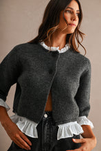 Load image into Gallery viewer, NEWEST ARRIVAL Charcoal Poplin Contrast Knit Cardigan
