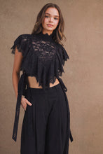 Load image into Gallery viewer, NEWEST ARRIVAL Black Lace Ruffle Mock Neck Crop Top
