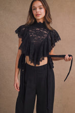 Load image into Gallery viewer, NEWEST ARRIVAL Black Lace Ruffle Mock Neck Crop Top
