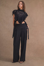 Load image into Gallery viewer, NEWEST ARRIVAL Black Lace Ruffle Mock Neck Crop Top

