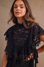 Load image into Gallery viewer, NEWEST ARRIVAL Black Lace Ruffle Mock Neck Crop Top
