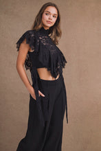 Load image into Gallery viewer, NEWEST ARRIVAL Black Lace Ruffle Mock Neck Crop Top
