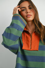 Load image into Gallery viewer, NEWEST ARRIVAL Green/Blue Striped Quarter Zip Pullover
