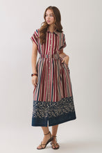 Load image into Gallery viewer, NEWEST ARRIVAL *PREORDER 9/6* Burgundy Multi Striped Button Down Midi Dress
