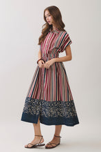 Load image into Gallery viewer, NEWEST ARRIVAL *PREORDER 9/6* Burgundy Multi Striped Button Down Midi Dress
