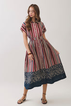 Load image into Gallery viewer, NEWEST ARRIVAL *PREORDER 9/6* Burgundy Multi Striped Button Down Midi Dress
