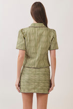 Load image into Gallery viewer, NEWEST ARRIVAL Olive Green Striped Split Front Toggle Closure Mini Skirt Set
