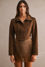Load image into Gallery viewer, NEWEST ARRIVAL Brown Suede Cropped Funnel Neck Jacket
