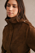 Load image into Gallery viewer, NEWEST ARRIVAL Brown Suede Cropped Funnel Neck Jacket
