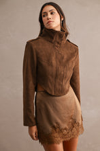 Load image into Gallery viewer, NEWEST ARRIVAL Brown Suede Cropped Funnel Neck Jacket

