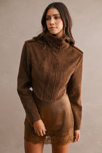 Load image into Gallery viewer, NEWEST ARRIVAL Brown Suede Cropped Funnel Neck Jacket
