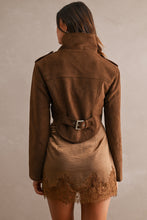 Load image into Gallery viewer, NEWEST ARRIVAL Brown Suede Cropped Funnel Neck Jacket
