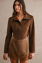 Load image into Gallery viewer, NEWEST ARRIVAL Brown Suede Cropped Funnel Neck Jacket
