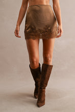 Load image into Gallery viewer, NEWEST ARRIVAL Brown Lace Satin Mini Skirt
