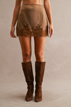 Load image into Gallery viewer, NEWEST ARRIVAL Brown Lace Satin Mini Skirt
