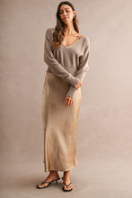 Load image into Gallery viewer, NEWEST ARRIVAL Light Mocha Satin Sweater Midi Dress Set
