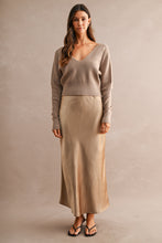 Load image into Gallery viewer, NEWEST ARRIVAL Light Mocha Satin Sweater Midi Dress Set
