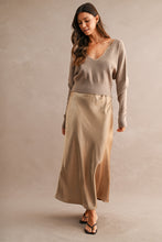 Load image into Gallery viewer, NEWEST ARRIVAL Light Mocha Satin Sweater Midi Dress Set
