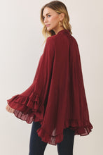Load image into Gallery viewer, NEWEST ARRIVAL *PREORDER 9/24* Burgundy Ruffle Tie Neck Poncho Top
