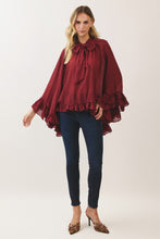 Load image into Gallery viewer, NEWEST ARRIVAL *PREORDER 9/24* Burgundy Ruffle Tie Neck Poncho Top
