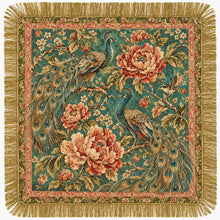 Load image into Gallery viewer, NEWEST ARRIVAL Satin Teal Peacock Bold Flower Print Tassel Fringe Scarf
