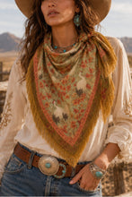 Load image into Gallery viewer, NEWEST ARRIVAL Satin Navy Swan Botanical Fringe Scarf
