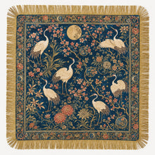 Load image into Gallery viewer, NEWEST ARRIVAL Satin Navy Swan Botanical Fringe Scarf
