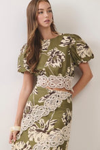Load image into Gallery viewer, NEWEST ARRIVAL Olive Floral Lace Trim Maxi Skirt Set
