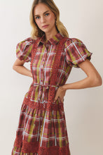 Load image into Gallery viewer, NEWEST ARRIVAL *PREORDER 9/24* Burgundy Plaid Lace Trim Tiered Midi Dress
