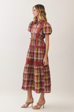 Load image into Gallery viewer, NEWEST ARRIVAL *PREORDER 9/24* Burgundy Plaid Lace Trim Tiered Midi Dress
