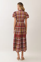 Load image into Gallery viewer, NEWEST ARRIVAL *PREORDER 9/24* Burgundy Plaid Lace Trim Tiered Midi Dress
