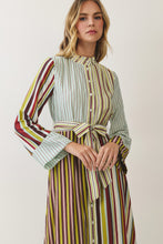 Load image into Gallery viewer, NEWEST ARRIVAL Fall Multi Striped Belted Shirt Ankle Length Dress
