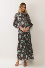 Load image into Gallery viewer, NEWEST ARRIVAL Brown/Green Neck Tie Satin Maxi Dress
