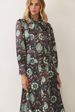 Load image into Gallery viewer, NEWEST ARRIVAL Brown/Green Neck Tie Satin Maxi Dress
