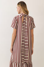 Load image into Gallery viewer, NEWEST ARRIVAL Multi Wines Striped Tie Back Midi Dress
