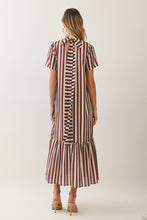 Load image into Gallery viewer, NEWEST ARRIVAL Multi Wines Striped Tie Back Midi Dress
