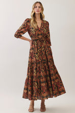 Load image into Gallery viewer, NEWEST ARRIVAL Dark Olive/Rust Paisley Print Tiered Ankle Length Dress
