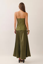 Load image into Gallery viewer, NEWEST ARRIVAL Olive Strapless Corset Bodice Satin Maxi Dress
