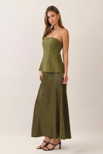 Load image into Gallery viewer, NEWEST ARRIVAL Olive Strapless Corset Bodice Satin Maxi Dress
