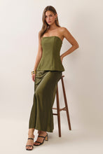 Load image into Gallery viewer, NEWEST ARRIVAL Olive Strapless Corset Bodice Satin Maxi Dress
