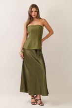 Load image into Gallery viewer, NEWEST ARRIVAL Olive Strapless Corset Bodice Satin Maxi Dress
