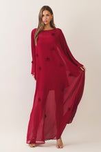 Load image into Gallery viewer, NEWEST ARRIVAL *PREORDER 10/8* Burgundy 3D Floral Applique Chiffon Maxi Dress
