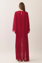 Load image into Gallery viewer, NEWEST ARRIVAL *PREORDER 10/8* Burgundy 3D Floral Applique Chiffon Maxi Dress
