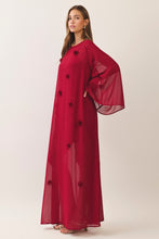 Load image into Gallery viewer, NEWEST ARRIVAL *PREORDER 10/8* Burgundy 3D Floral Applique Chiffon Maxi Dress
