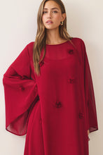 Load image into Gallery viewer, NEWEST ARRIVAL *PREORDER 10/8* Burgundy 3D Floral Applique Chiffon Maxi Dress
