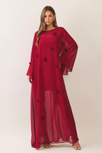 Load image into Gallery viewer, NEWEST ARRIVAL *PREORDER 10/8* Burgundy 3D Floral Applique Chiffon Maxi Dress
