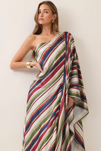 Load image into Gallery viewer, NEWEST ARRIVAL *PREORDER 10/10* Multi Striped One Shoulder Caftan Maxi Dress
